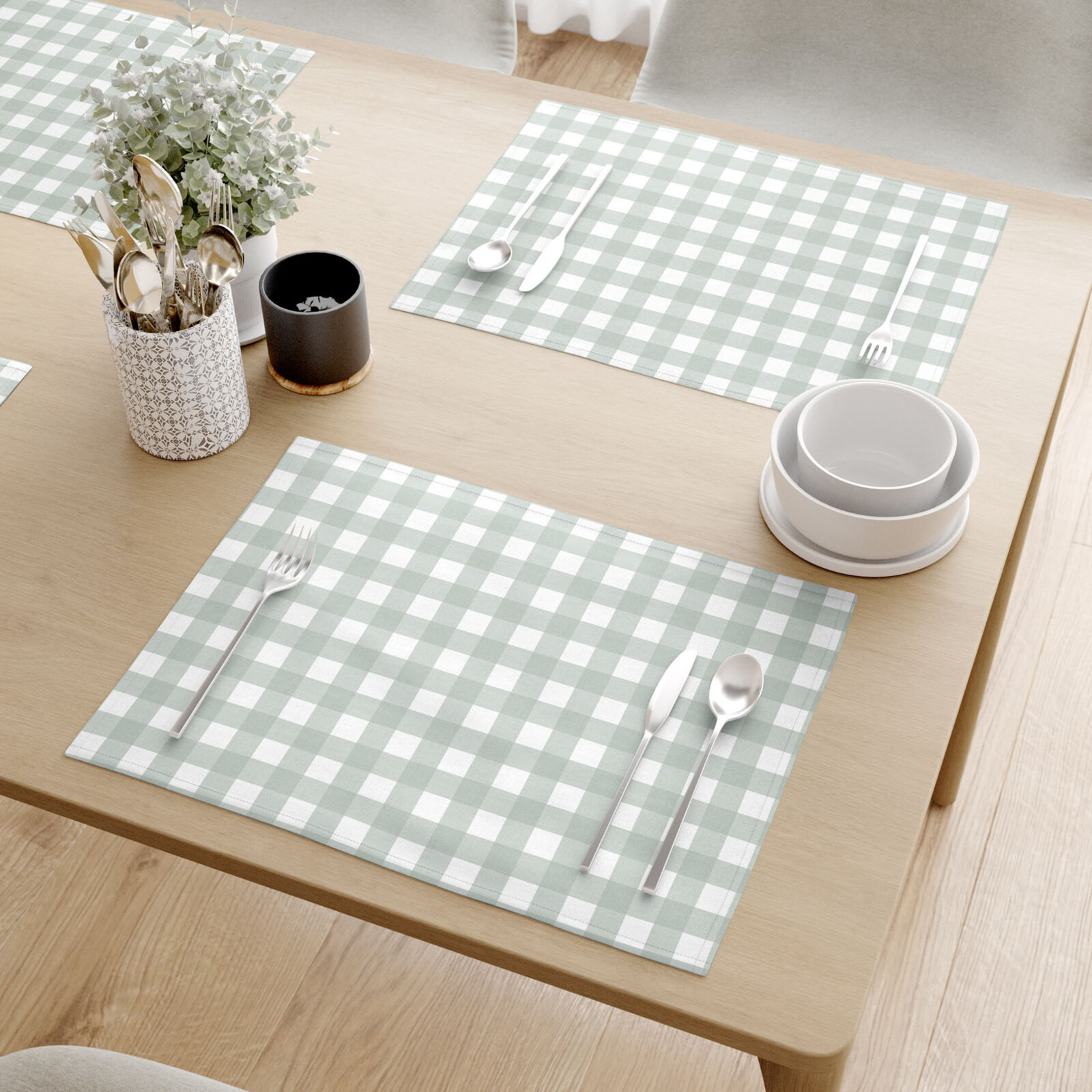 Placemat 100% katoen renforcé - Saliegroene ruitjes - set van 2 st.