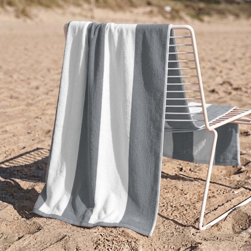 Strandbadhanddoek - Grijs met witte strepen