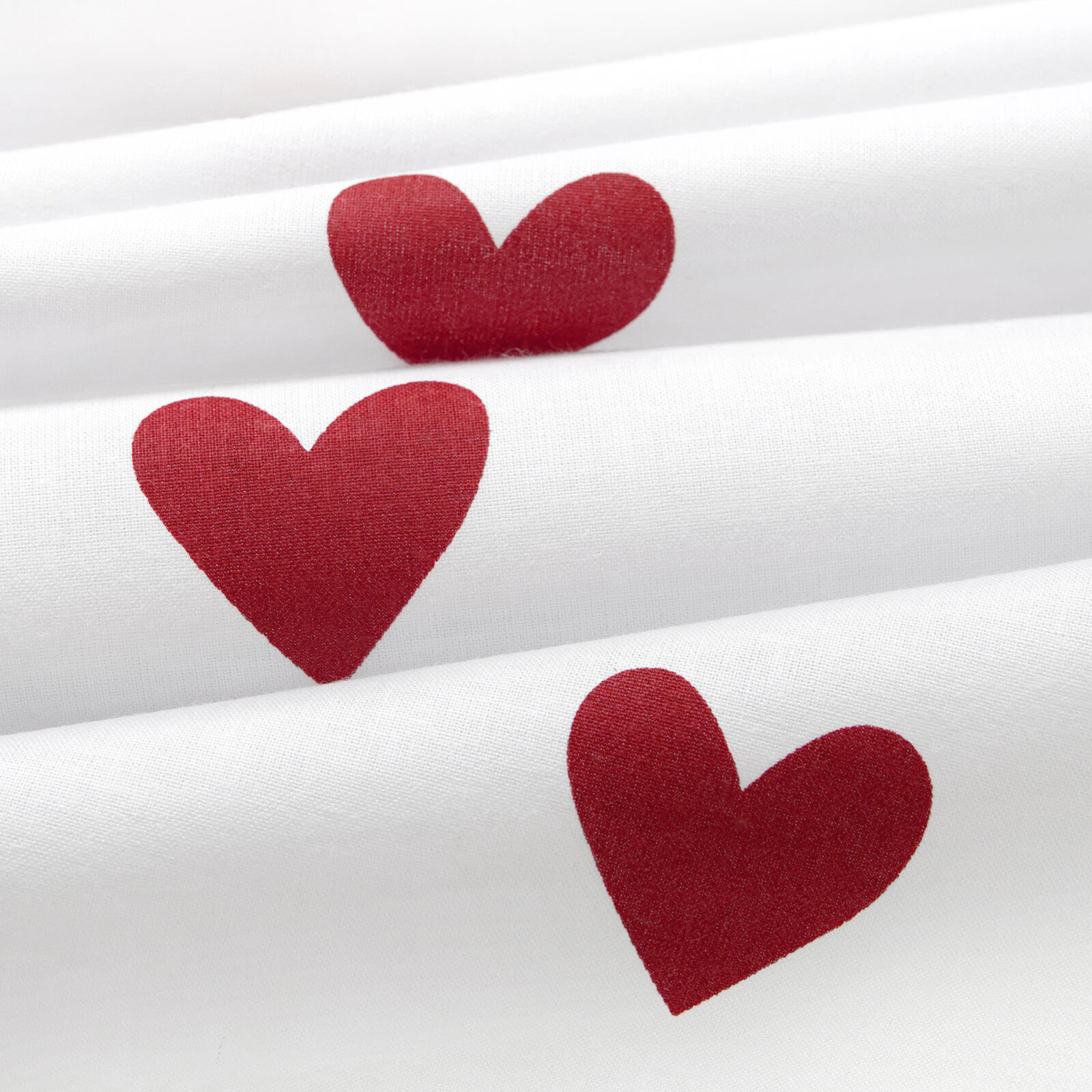 Tafelloper 100% katoen renforcé - Rode hartjes op wit