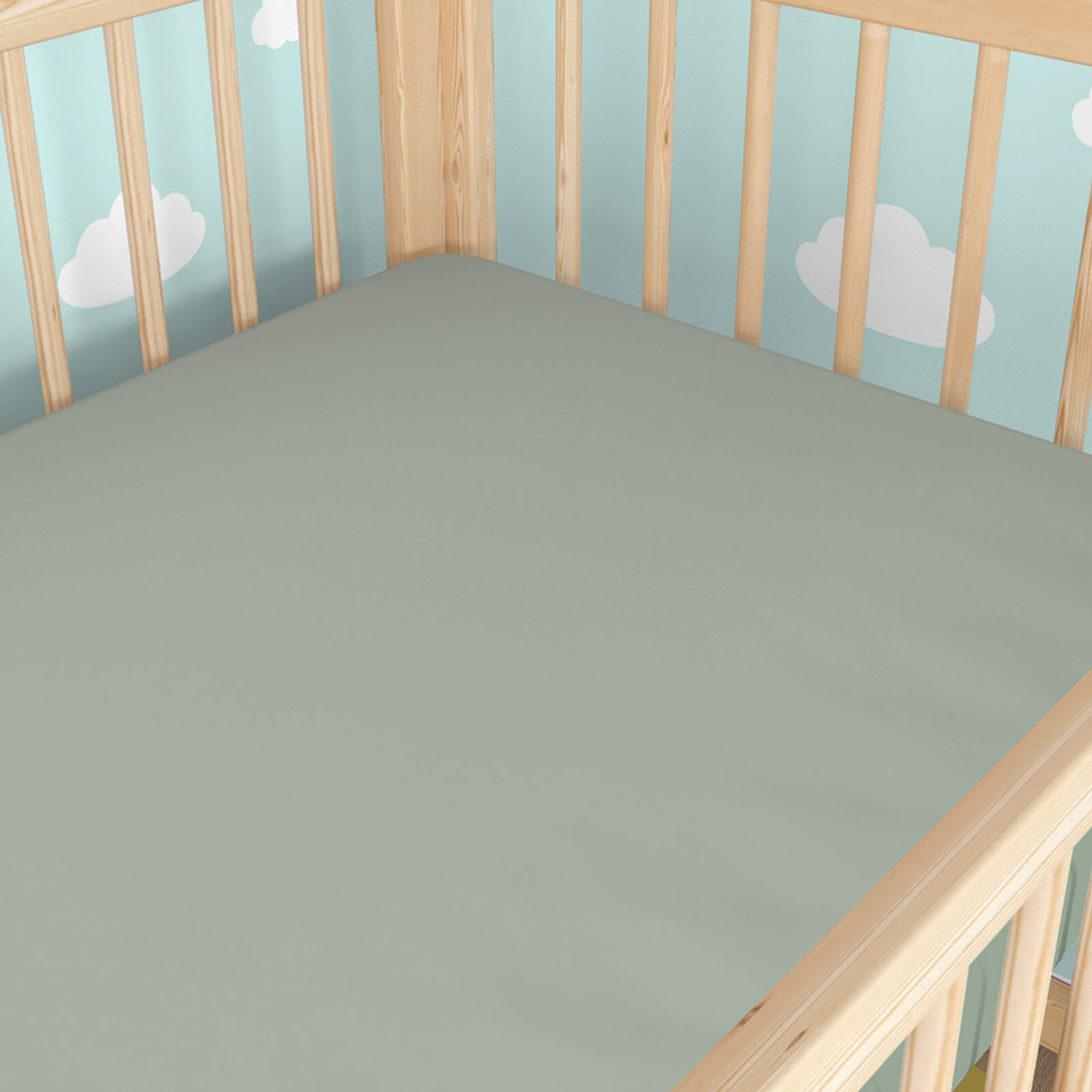 Katoenen laken voor een kinderbedje - saliegroen