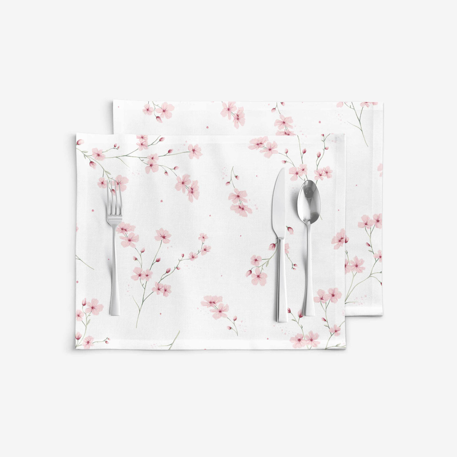 Placemat voor op tafel 100% katoen renforcé - Bloeiende sakura's - set van 2 stuks