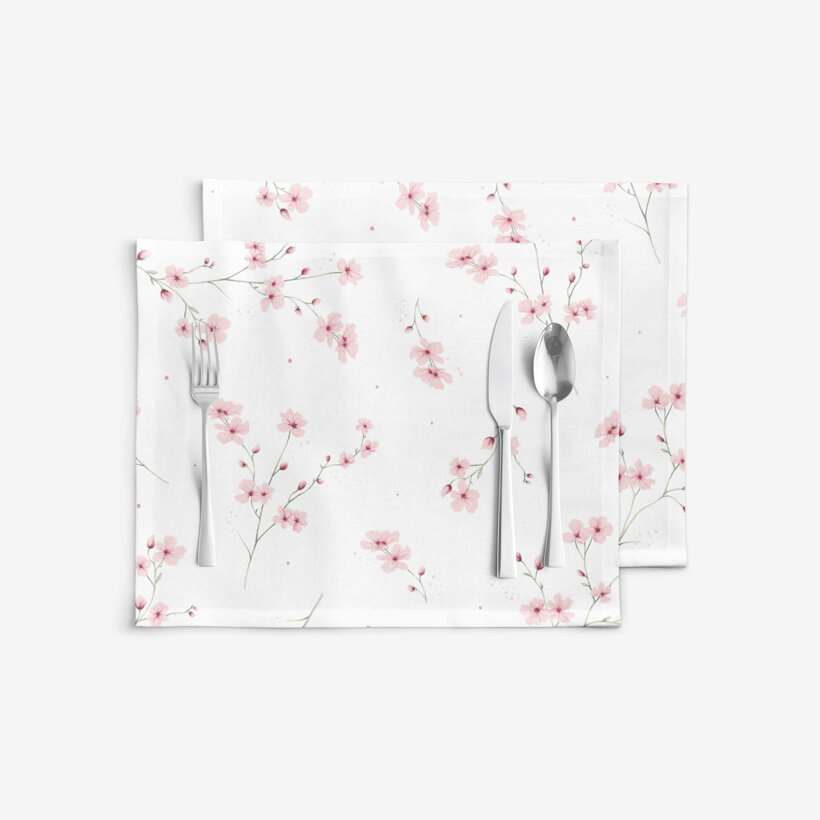 Placemat voor op tafel 100% katoen renforcé - Bloeiende sakura's - set van 2 stuks