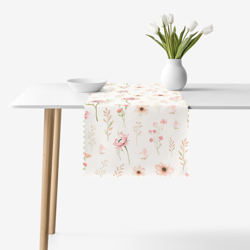 Tafelloper teflon - Roze bloemen