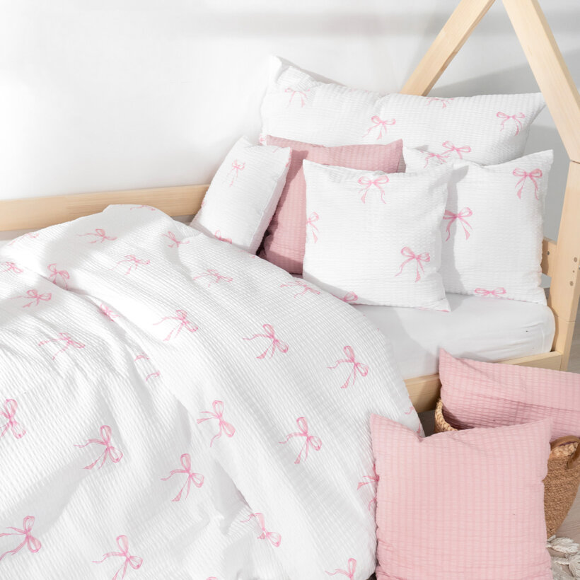 Kinder crêpe beddengoed - Roze strikjes