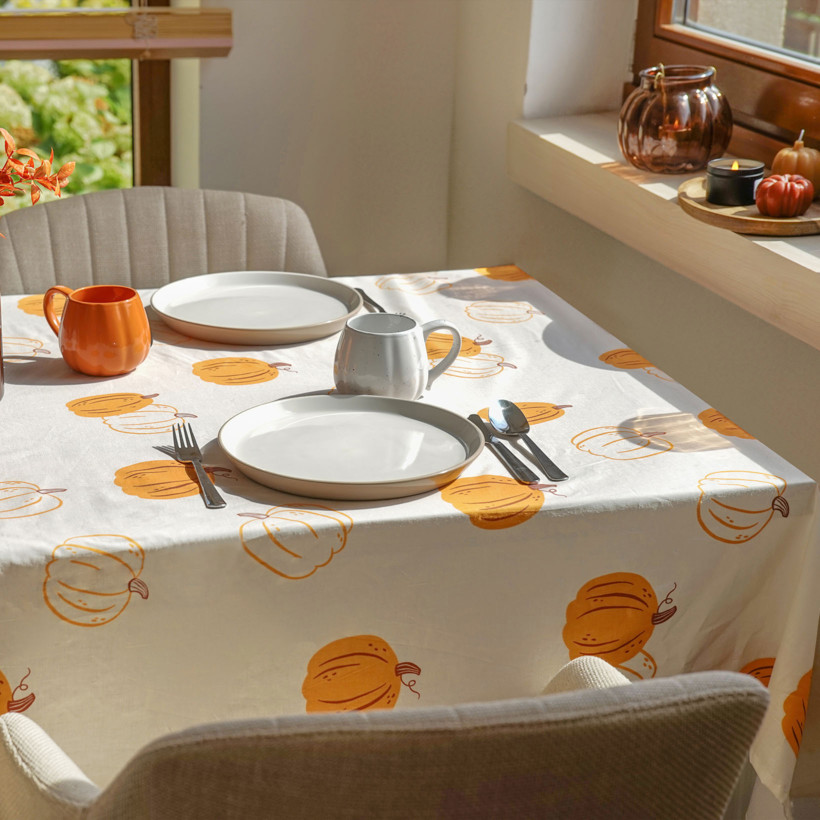 Hoekig tafelkleed 100% katoen renforcé - Herfst pompoen
