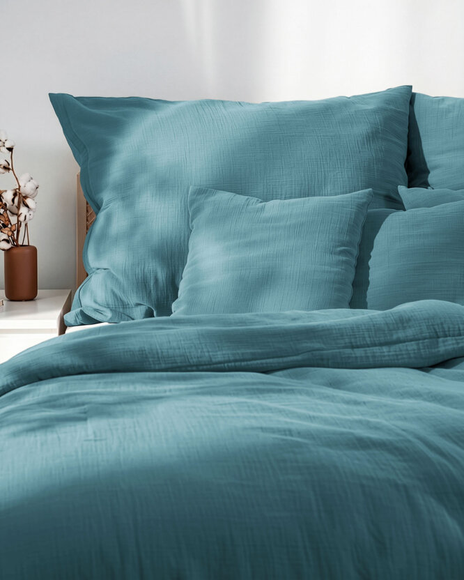Mousseline beddengoed - petrol