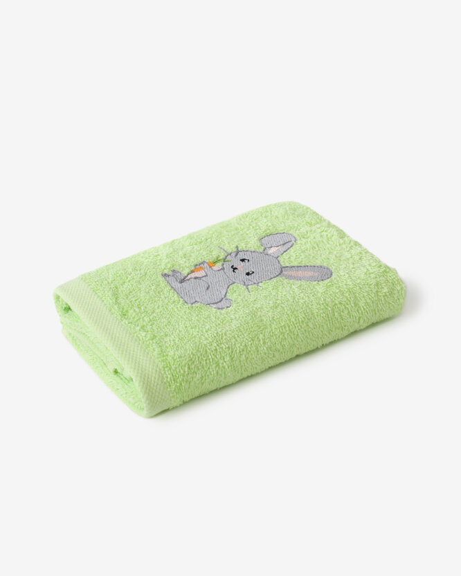 Kinder badstof handdoek - Konijntje op groen