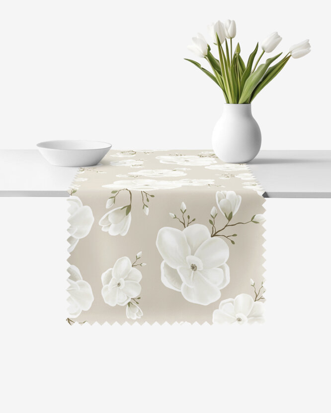 Tafelloper teflon - Witte bloemen