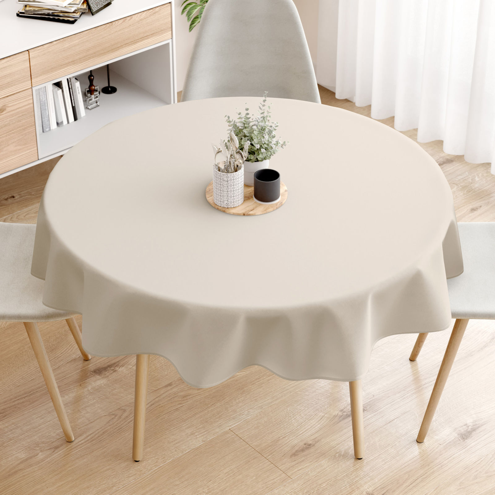 Rond tafelkleed 100% katoen renforcé - latte