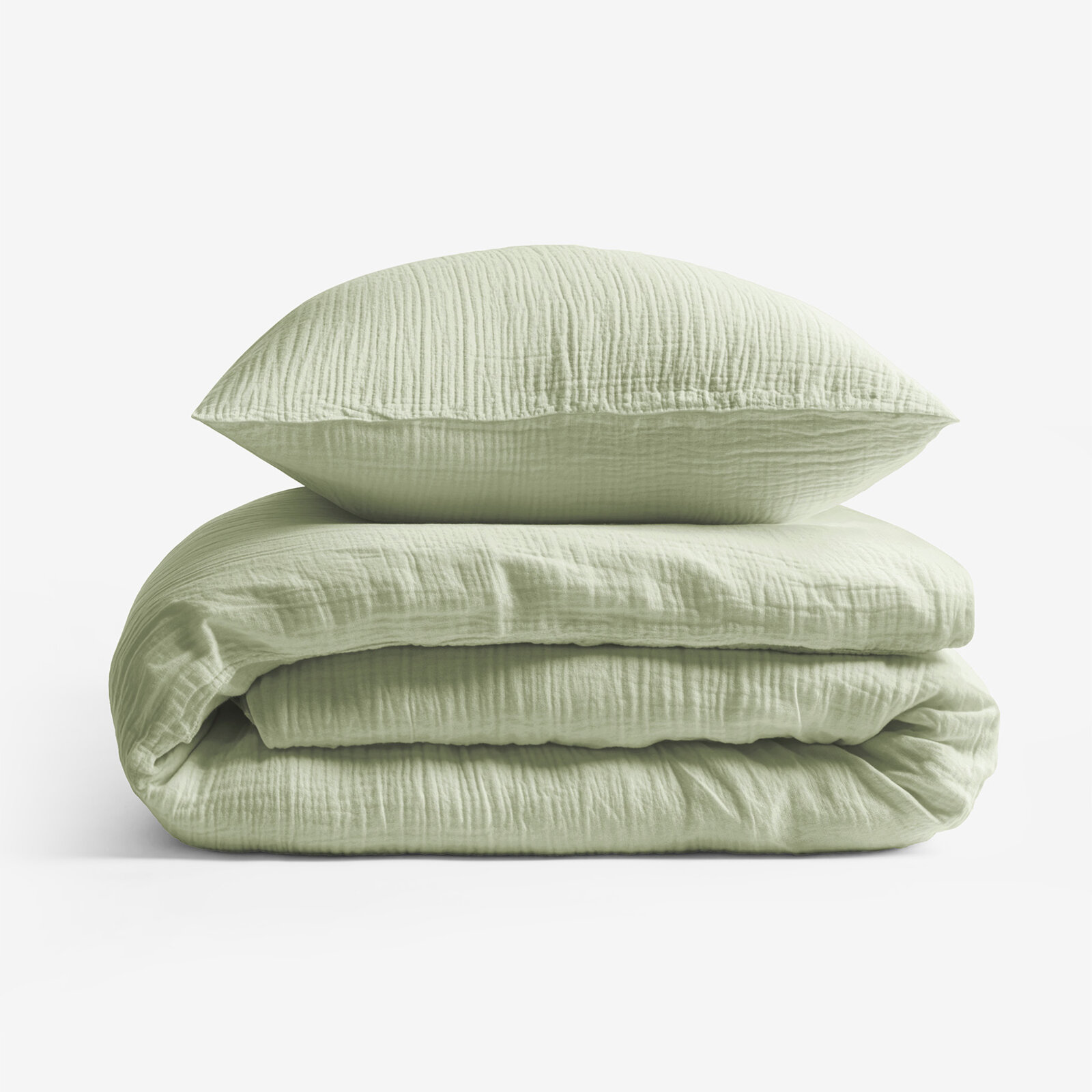 Mousseline beddengoed - licht saliegroen