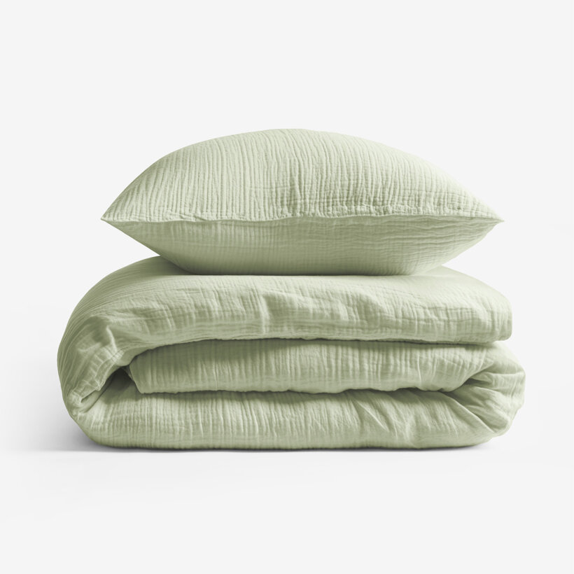 Mousseline beddengoed - licht saliegroen