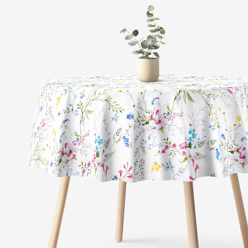 Rond tafelkleed 100% katoen renforcé - Geschilderde veldbloemen