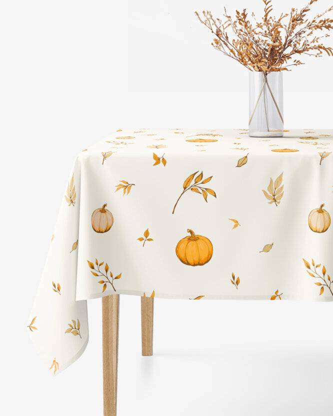 Hoekig tafelkleed 100% katoen renforcé - Herfst pompoenen en blaadjes