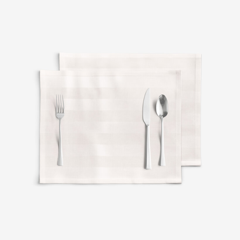 Damasten placemat voor op tafel - Crème streepjes met satijnglans - set 2 stuks