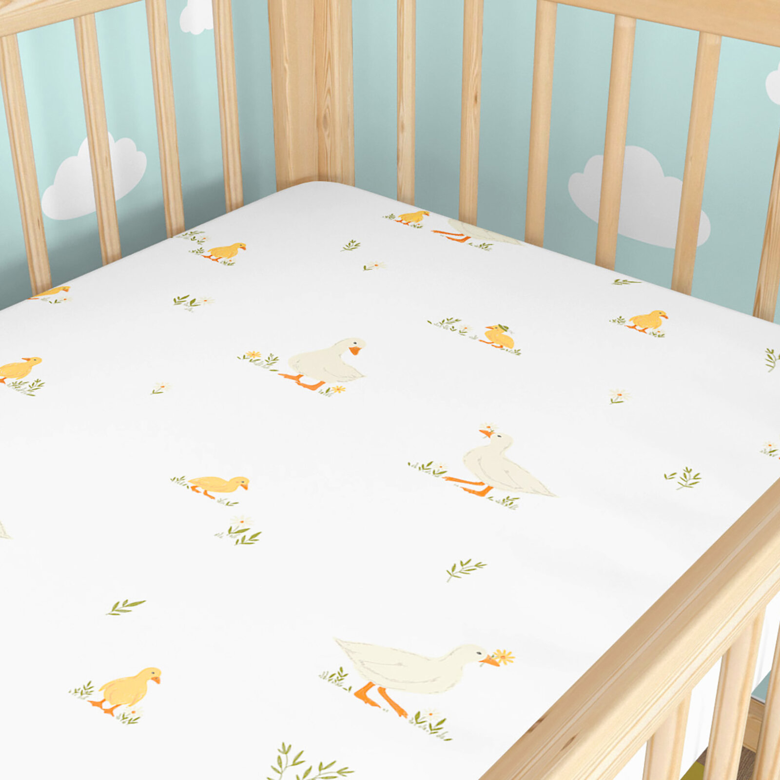 Katoenen hoeslaken voor het babybedje - Eenden