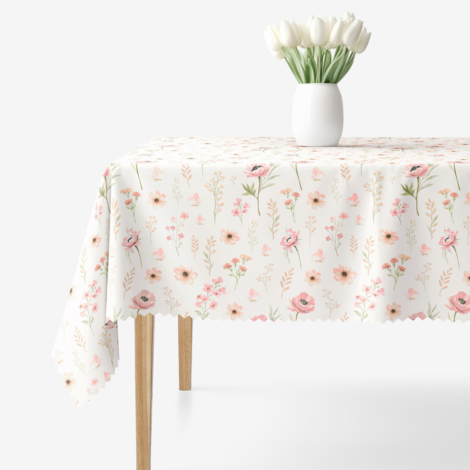 Hoekig teflon tafelkleed - Roze bloemen
