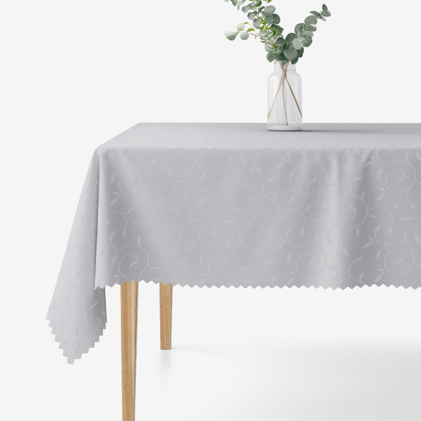 Feestelijk hoekig teflon tafelkleed - grijs met grote ornamenten