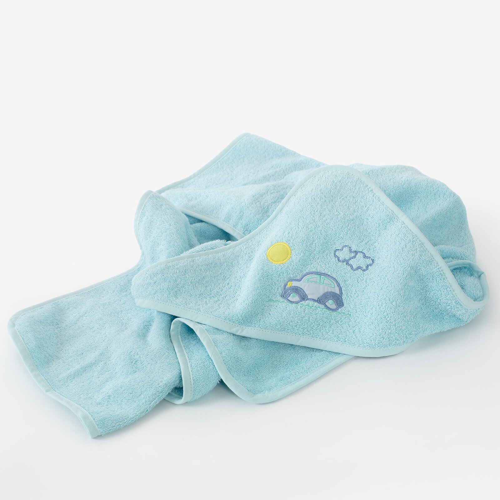 Kinder badstof badhanddoek met capuchon - Auto op blauw