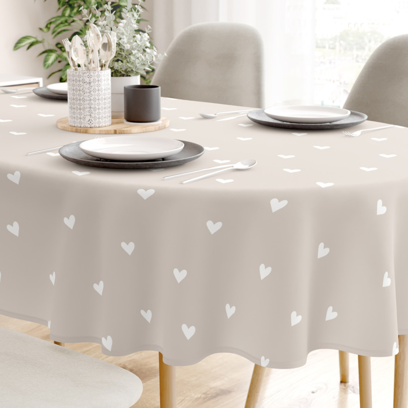 Ovaal tafelkleed 100% katoen renforcé - Hartjes op latte