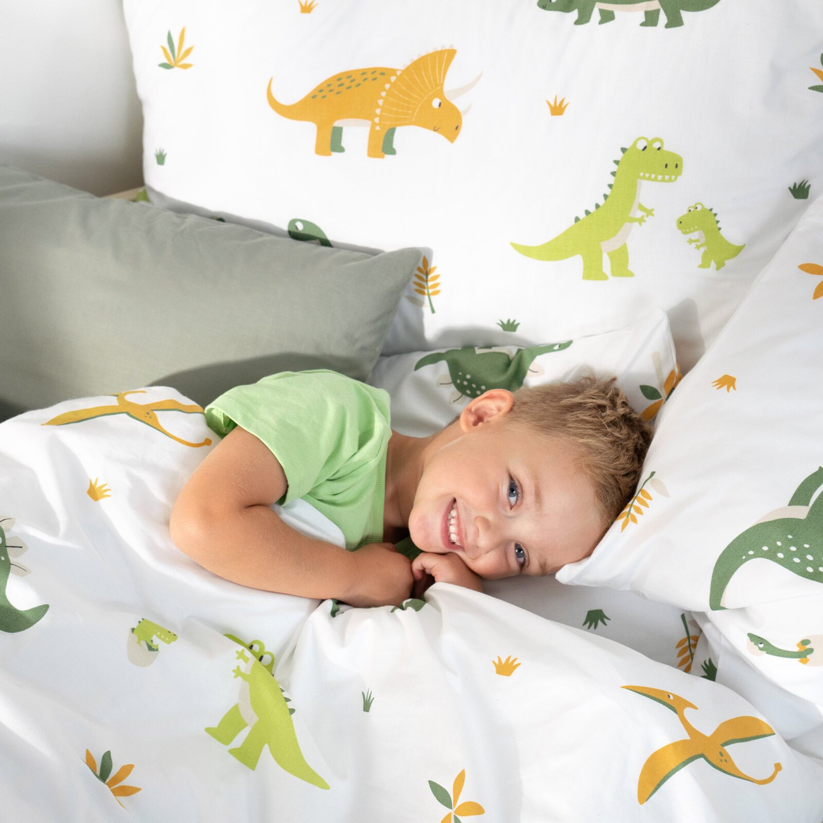Katoenen kussensloop voor kinderen - Dinosaurus avontuur