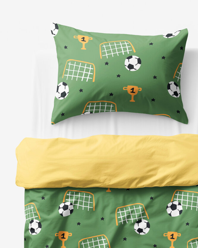 Katoenen beddengoed Duo voor kinderen - Voetbalwereld met geel