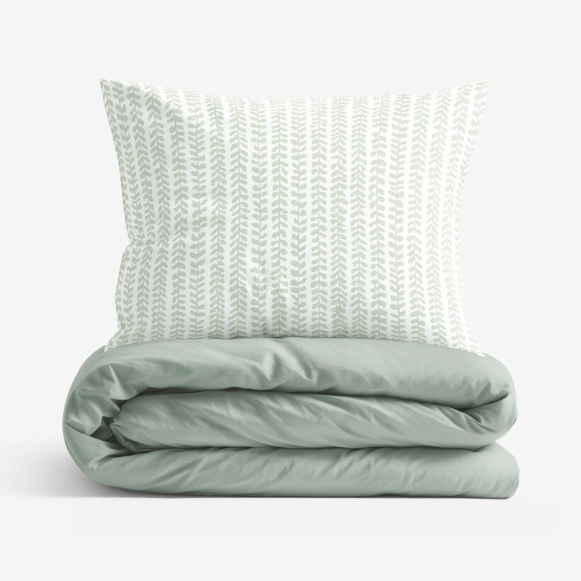Katoenen beddengoed Duo - Scandinavische blaadjes met saliegroen