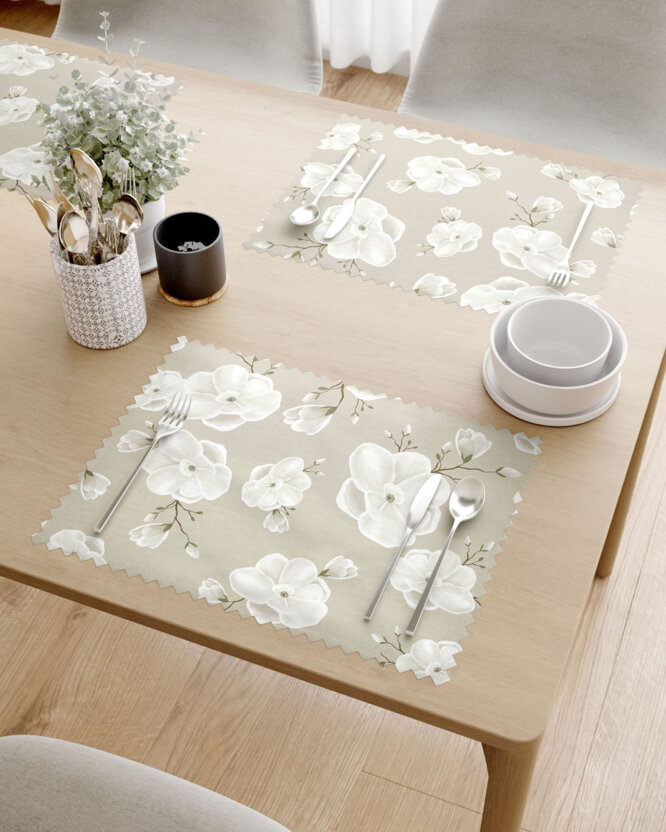 Tafelplacemat teflon - Witte bloemen - set 2st