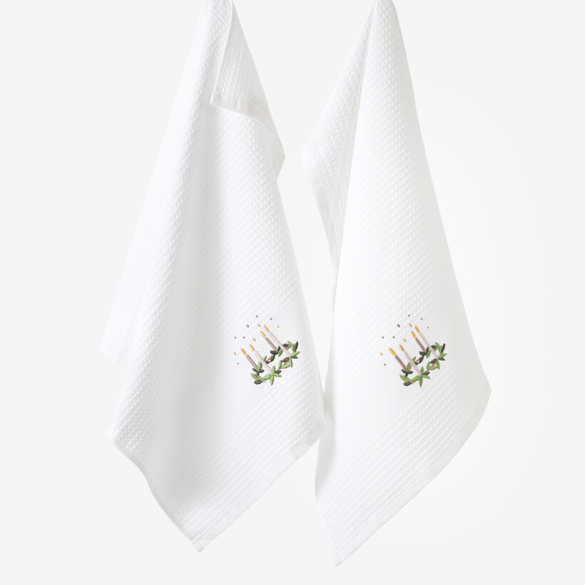 Kerst keuken geborduurde theedoek van wafeldoek - Adventkrans op wit