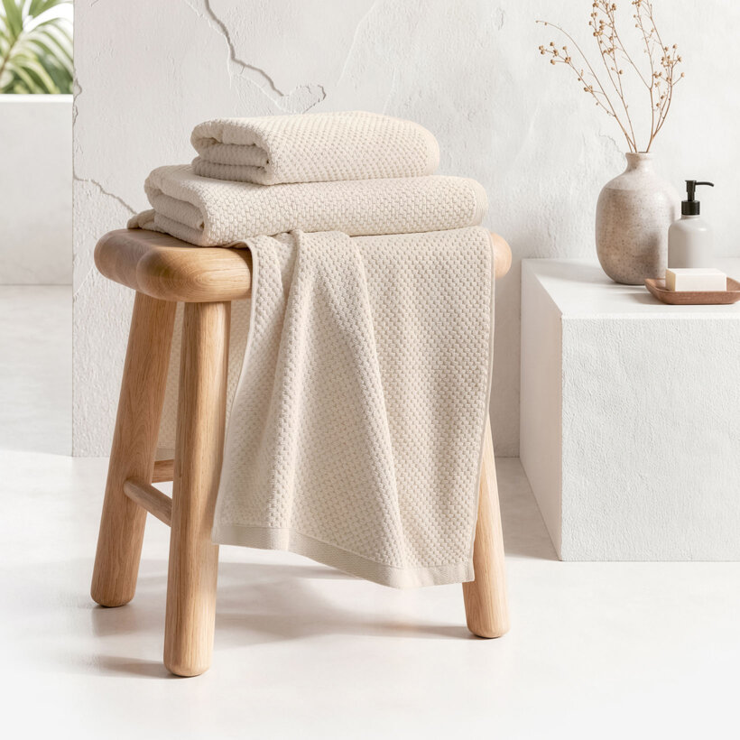 Katoenen badstof handdoek / badhanddoek Micro Pure - amandel