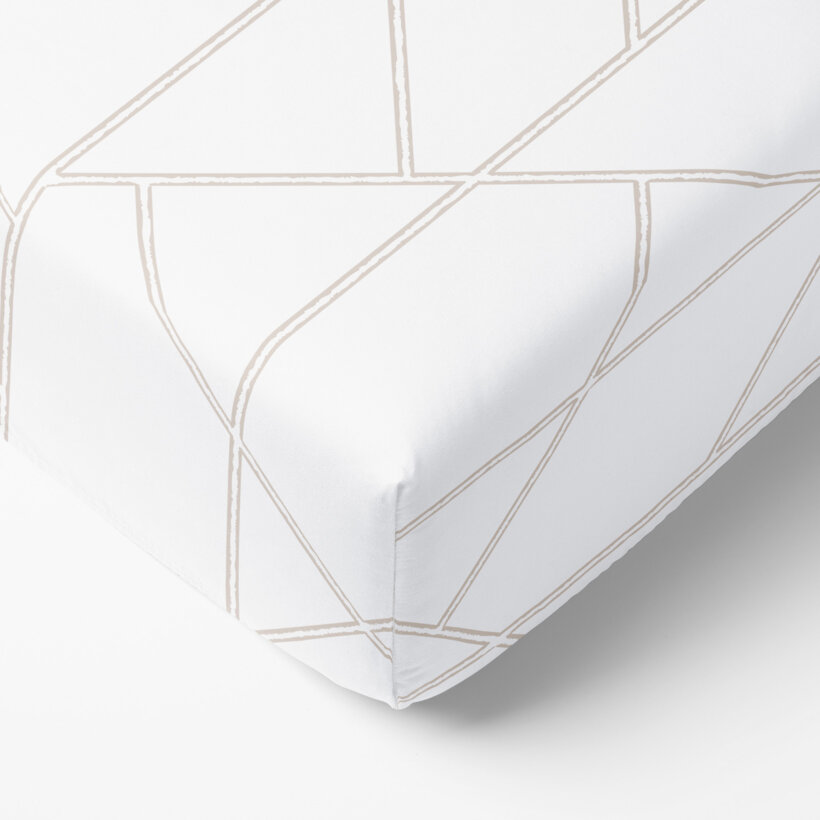 Katoenen hoeslaken - Geometrische lijnen op wit