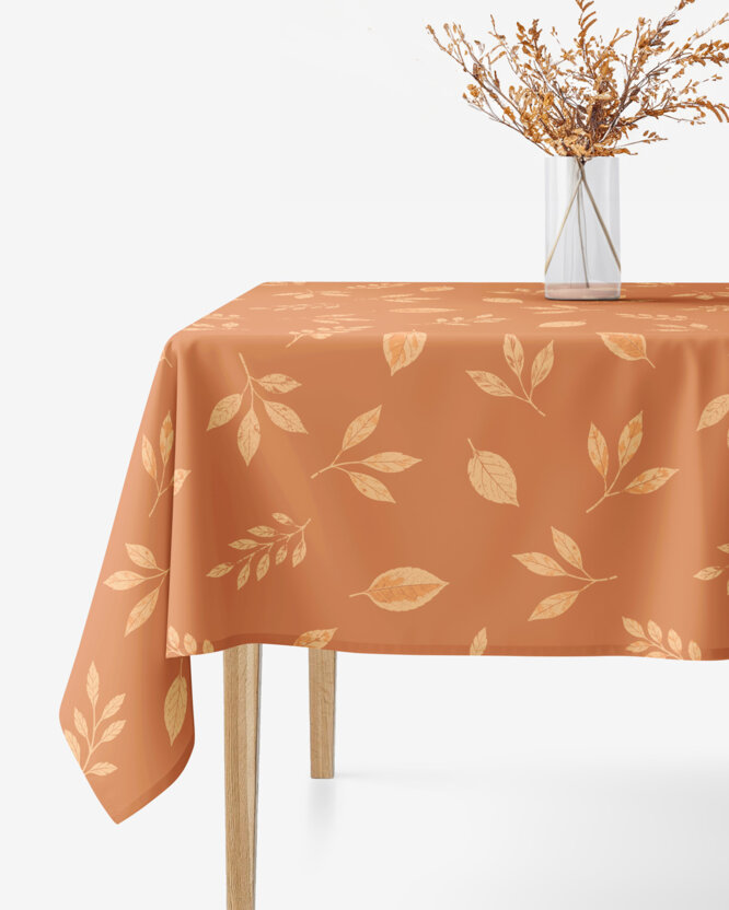 Hoekig tafelkleed 100% katoen - Oranje herfstblaadjes