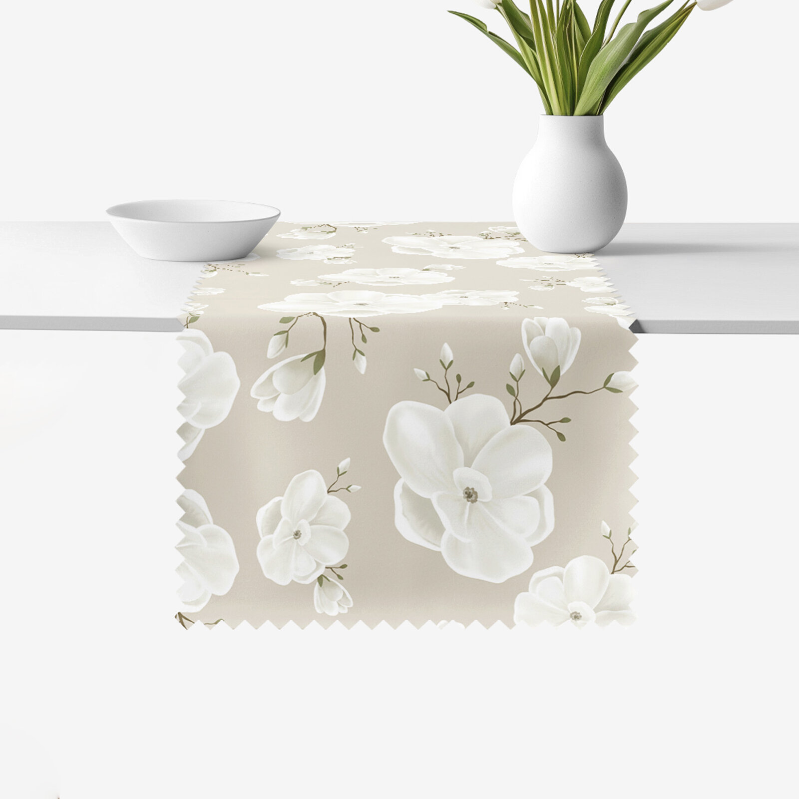 Tafelloper teflon - Witte bloemen