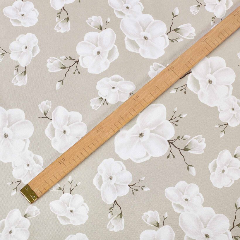 Stof met tefloncoating voor tafelkleden - Witte bloemen