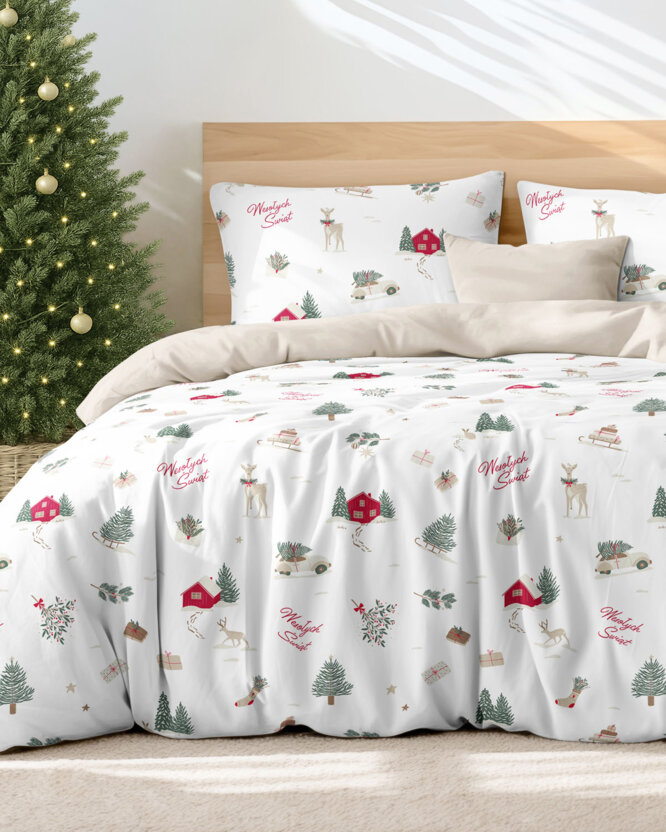 Kerst katoenen beddengoed Duo - Poolse Kerst (PL) met latte