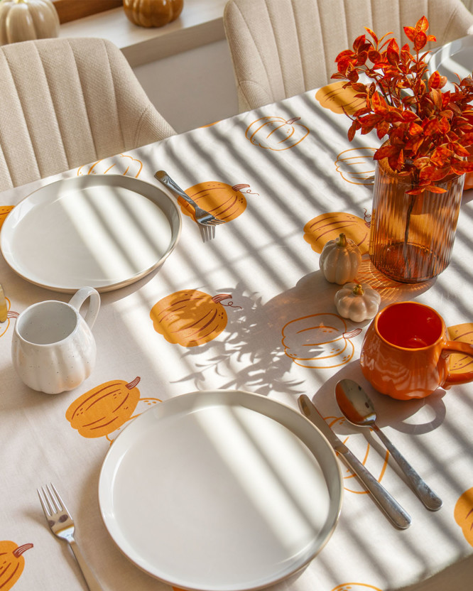 Hoekig tafelkleed 100% katoen renforcé - Herfst pompoen