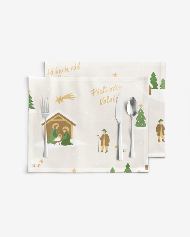 Kerst placemat voor op tafel 100% katoen renforcé - Pásli ovce Valaši - set van 2 stuks