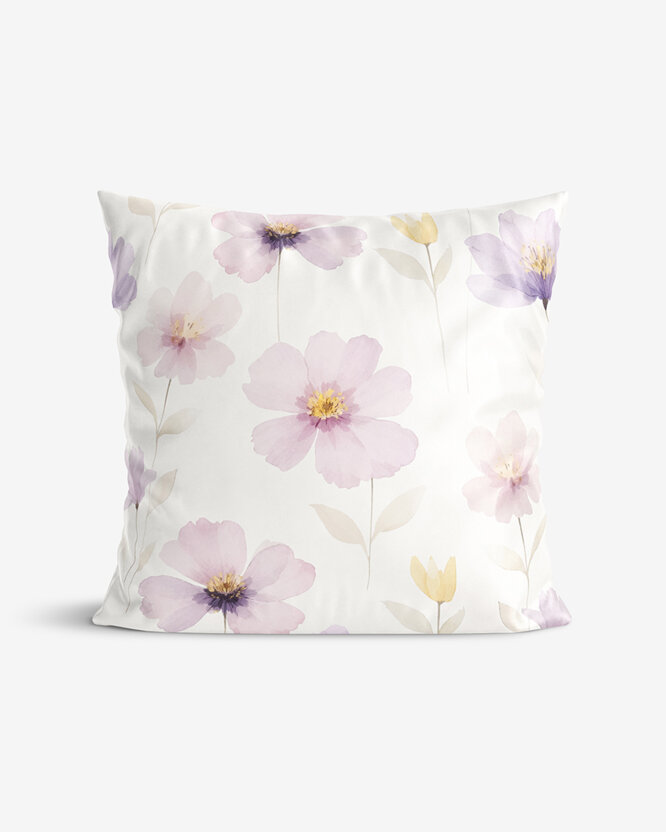 Kussensloop van katoensatijn - Paarse bloemen