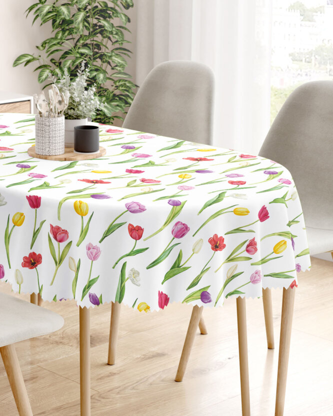Ovaal teflon tafelkleed - Gekleurde tulpen