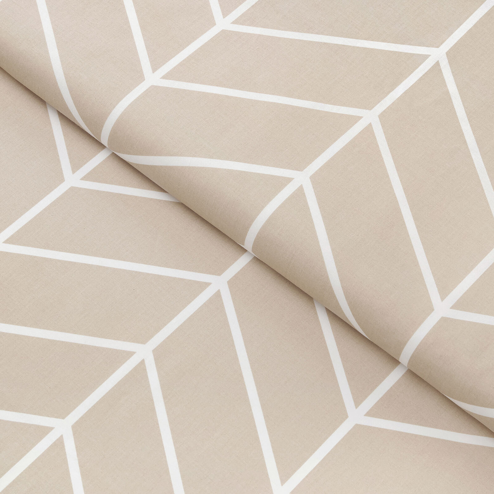 Katoen renforcé - Wit zigzag op beige