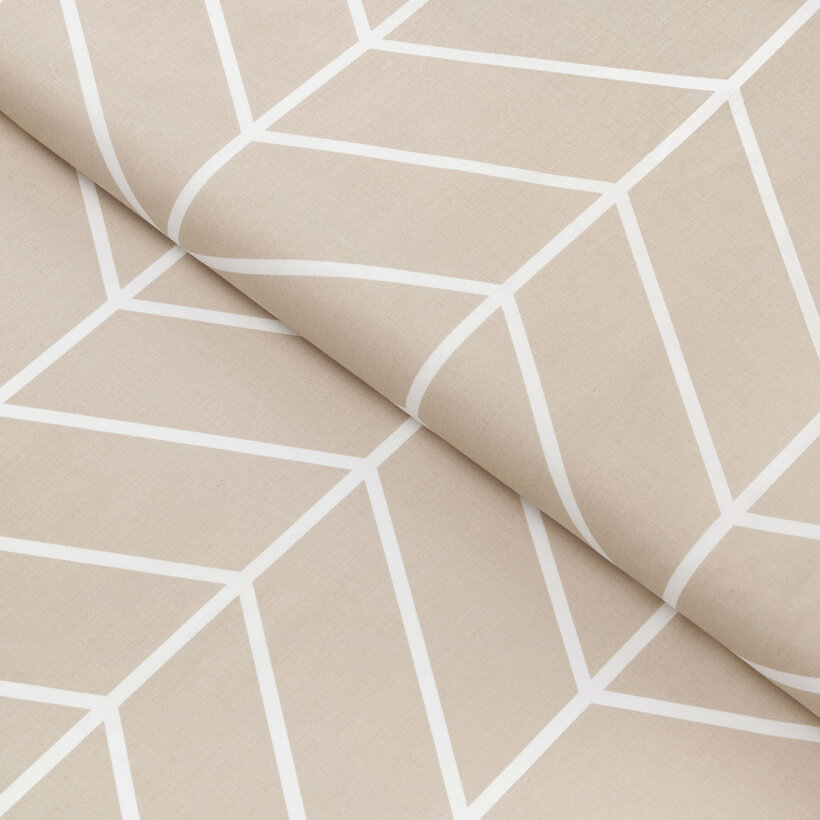 Katoen renforcé - Wit zigzag op beige