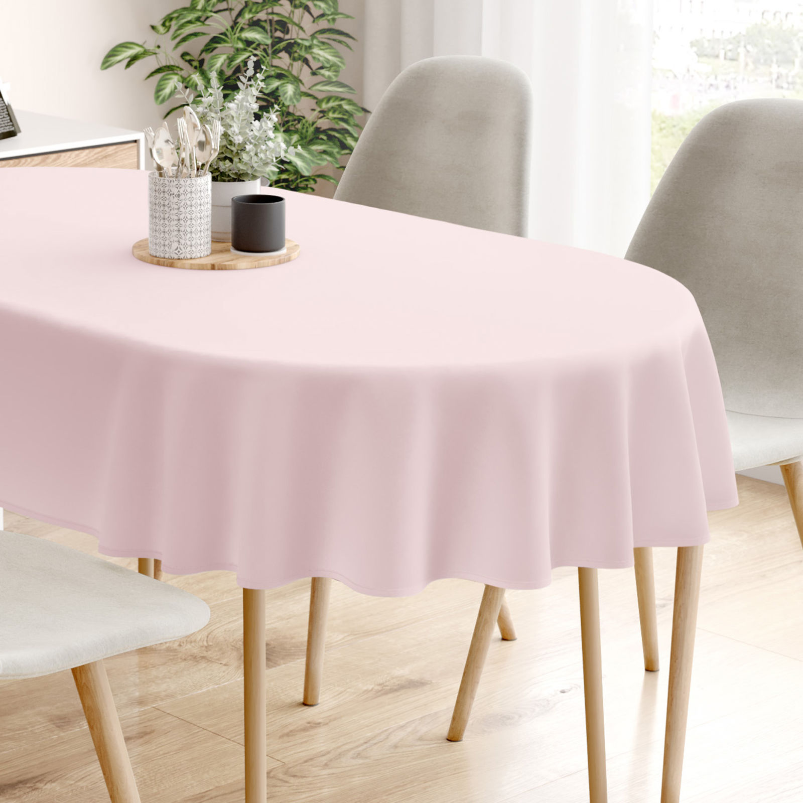 Ovaal tafelkleed 100% katoen renforcé - poederroze