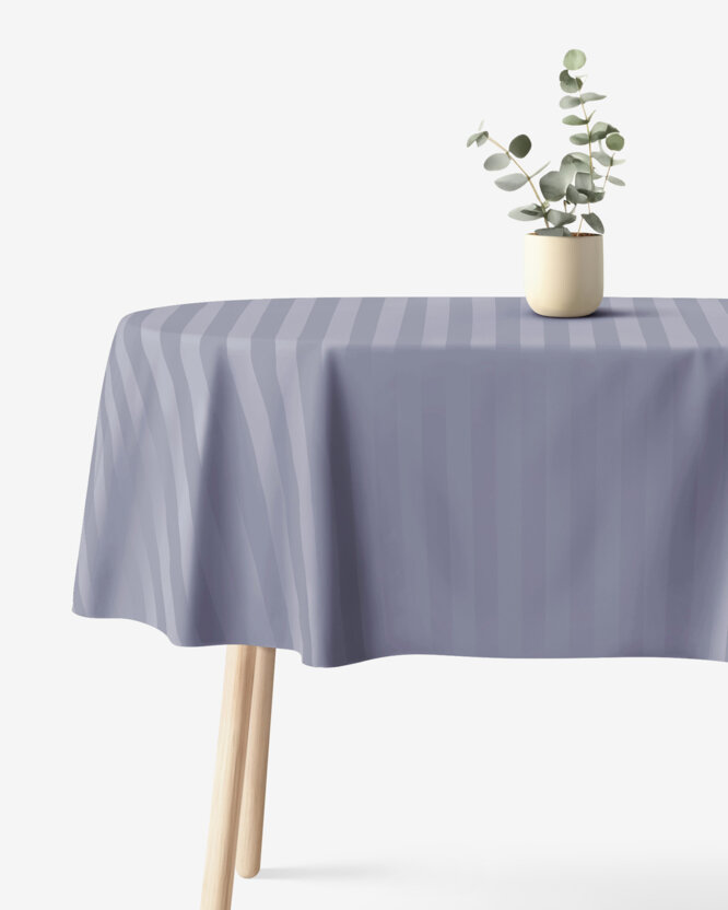 Ovaal damasten tafelkleed - Donkergrijze streepjes met satijnen glans