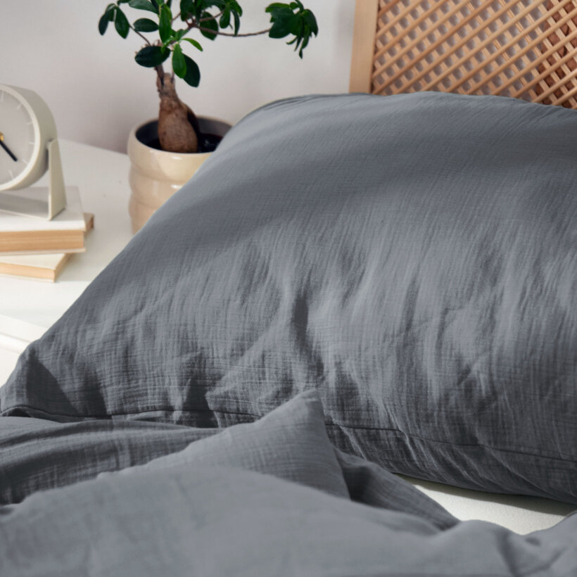 Mousseline beddengoed - antraciet