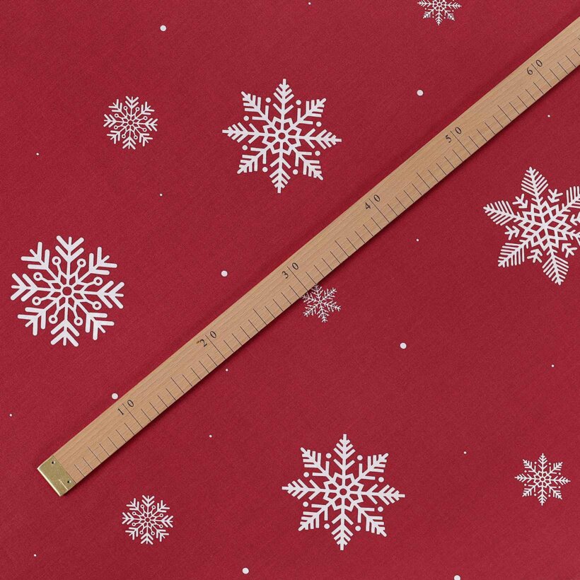 Katoen renforcé - Sneeuwvlokken op rood
