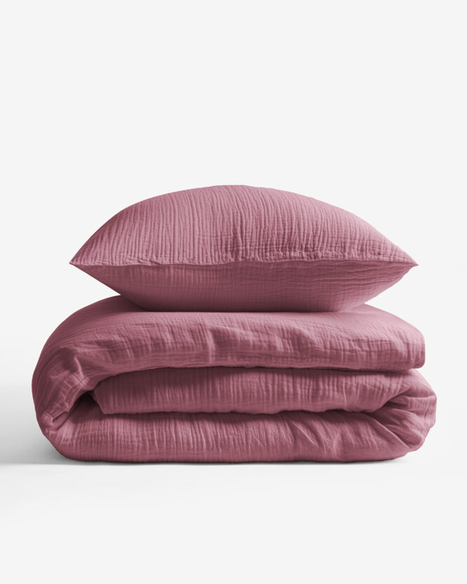 Mousseline beddengoed - pastel bordeaux