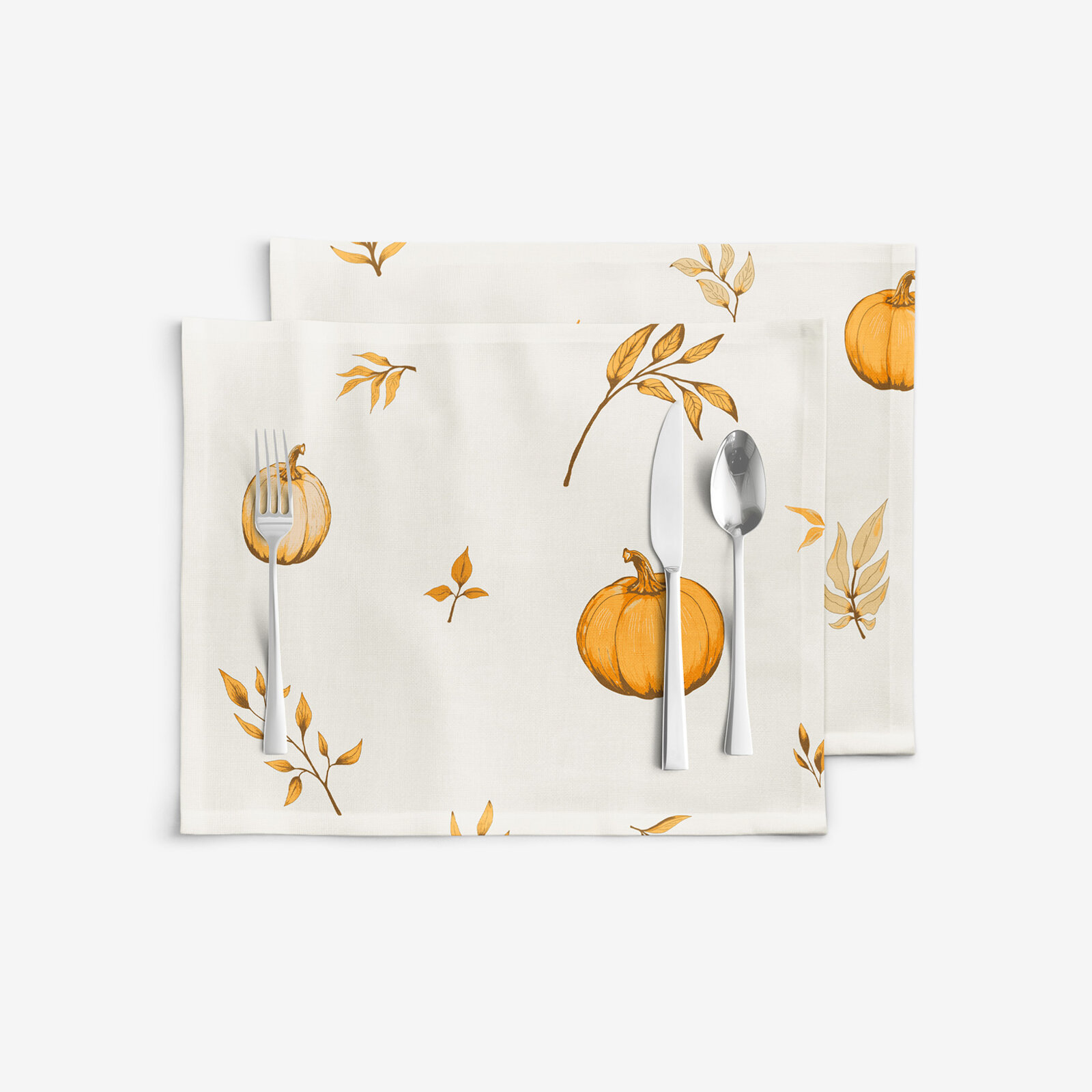 Placemat voor op tafel 100% katoen renforcé - Herfst pompoenen en blaadjes - set 2 stuks