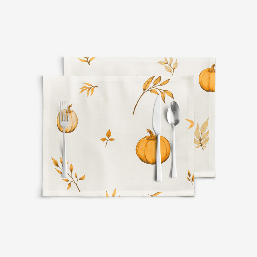 Placemat voor op tafel 100% katoen renforcé - Herfst pompoenen en blaadjes - set 2 stuks