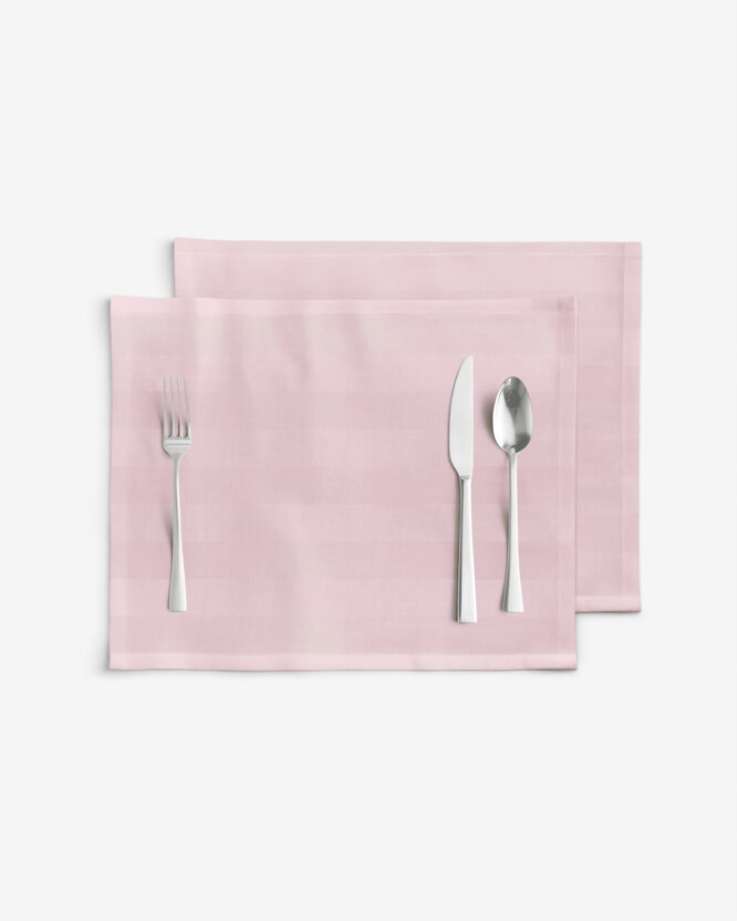 Damasten placemat voor tafel - Oudroze streepjes met satijnglans - set 2st