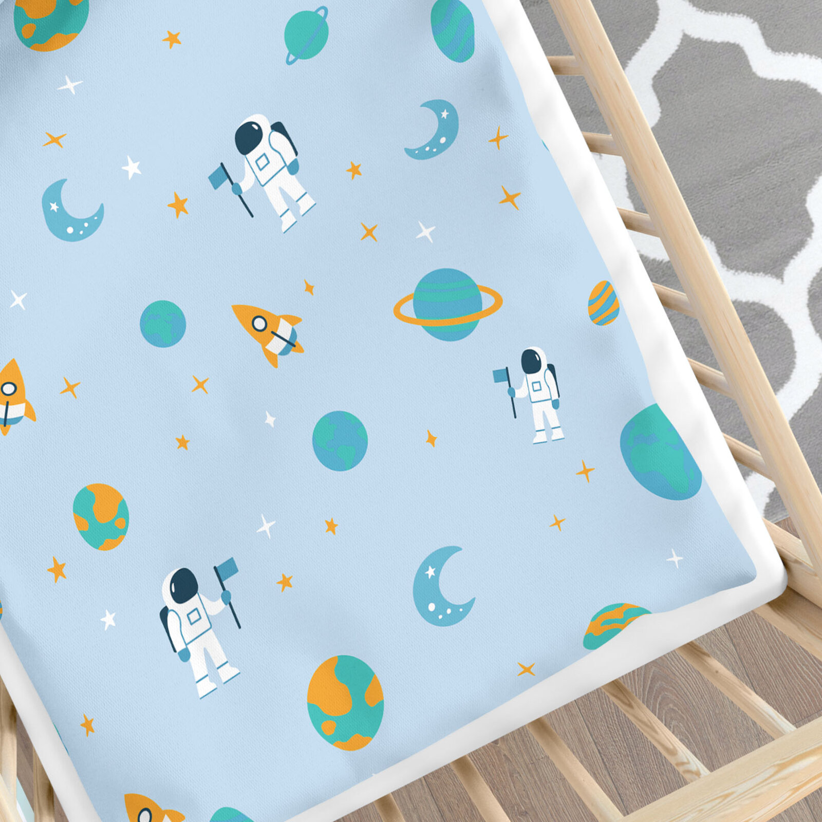 Katoenen beddengoed voor een babybedje - Astronauten in de ruimte