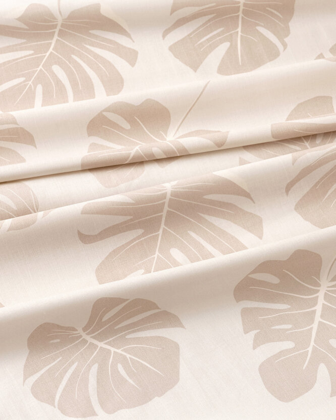 Rond tafelkleed 100% katoen renforcé - Tropische bladeren op beige